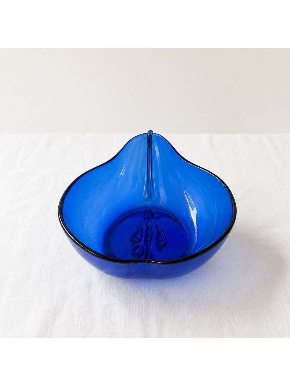 Vintage Cobalt Blue Art Glass Teardrop Bowl MCM Sculptural Centerpiece 10”